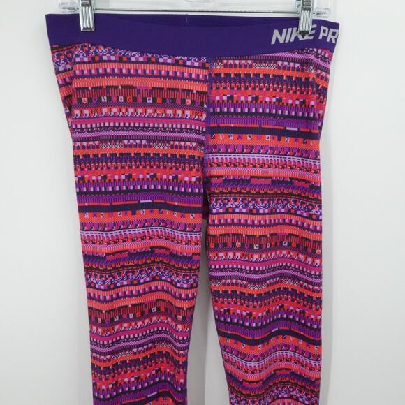 Nike Pro Leggings Womens XL Purple Pink Dri‎ Fit Aztec Design Athleisure Gym - Picture 8 of 13